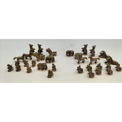 310A - Bronze Animal Design Set of Chess Pieces. Complete. Tallest 4cm. No Board.