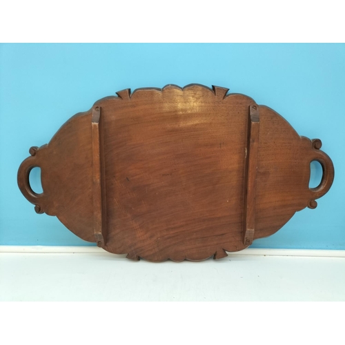 330A - Hand Carved Chinese Lily Pad Design Tray. Marked 'Ehlon' to Back. 58cm x 33cm.