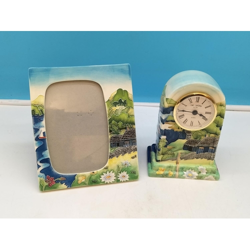 35A - Old Tupton Ware Tubelined Mantel Clock plus Matching Photo Frame. Clock Measures 17cm x 11cm x 7.5cm... 