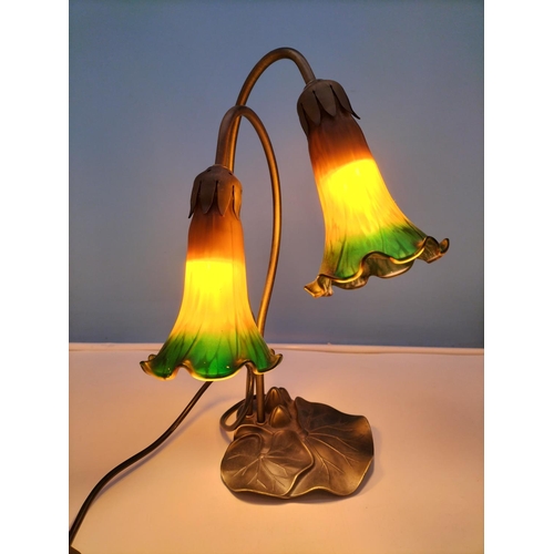 393 - Tiffany Style Lily Pad Design Lamp. 40cm Tall W/O. Slight Paint Loss to Shade.