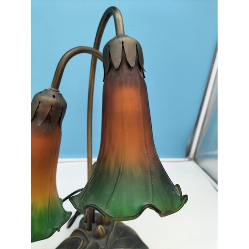 393 - Tiffany Style Lily Pad Design Lamp. 40cm Tall W/O. Slight Paint Loss to Shade.