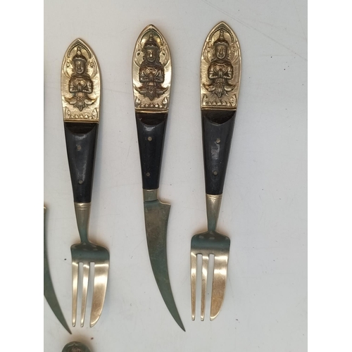 407 - Phornphen Siam Buddha Brass Knives (7) and Forks (4).