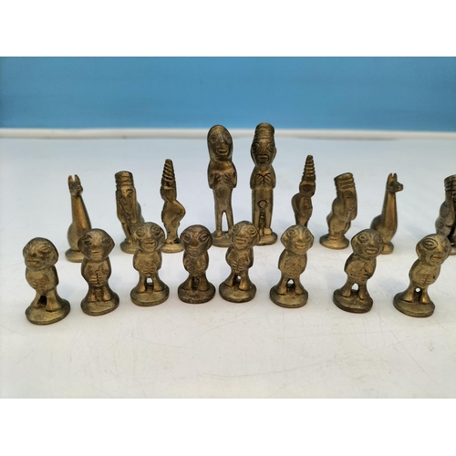 45A - Rare Antique Andean Gold/Bronze Chess Set Pieces. Complete. Tallest 6cm. No Board.