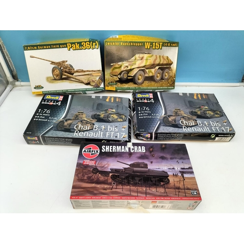 485 - Military Model Kits (5) to include Sherman Crab.