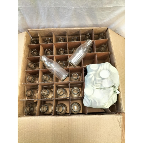 145A - Box of New 100 Clear Glass 16cm Bottles with Lids (22cl). Ideal for Up Cycle/Weddings/Decoupage/Farm... 