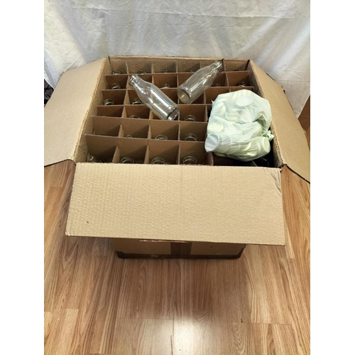 145A - Box of New 100 Clear Glass 16cm Bottles with Lids (22cl). Ideal for Up Cycle/Weddings/Decoupage/Farm... 