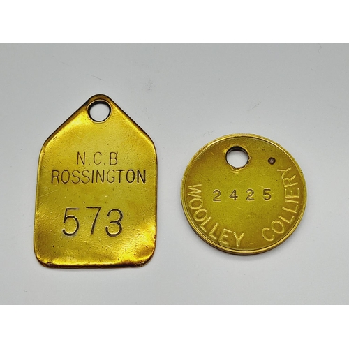 175A - Brass Miners Tokens (2) - NCB Rossington and Woolley.