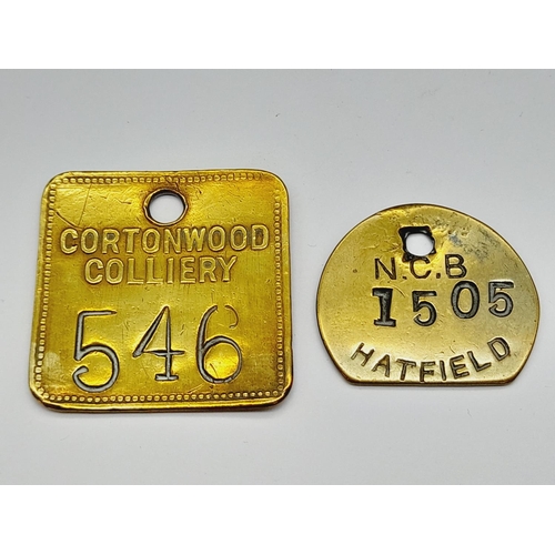 184 - Brass Miners Tokens (2) - Hatfields and Cortonwood.