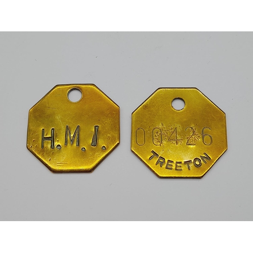 185 - Brass Miners Tokens (2) - Treeton and H.M.I