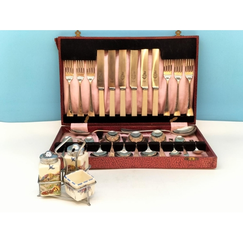 191 - Cased Six Setting Cutlery Set plus Ceramic Cruet Set.