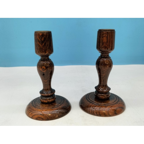 228 - Wooden 40cm Figure of a Cricket Player plus Pair of Wooden 14cm Candlesticks.