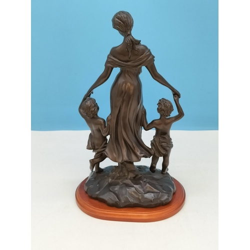 229 - Bronze Effect Resin Figure 'A Mother's Love' on Plinth. 35cm High, 21cm x 17cm.