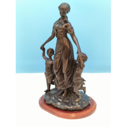 229 - Bronze Effect Resin Figure 'A Mother's Love' on Plinth. 35cm High, 21cm x 17cm.