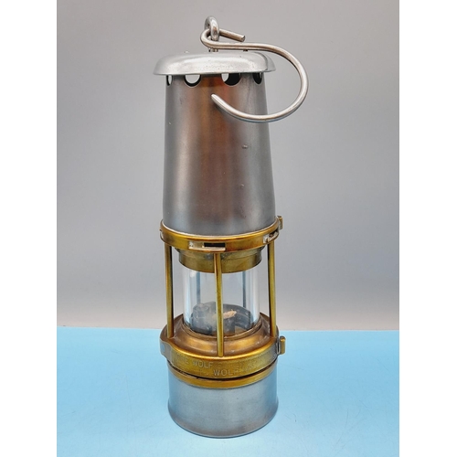 235 - The Wolf Safety Lamp Co Miners Lamp, No BMBS. 30cm Tall.