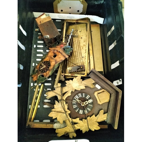 292 - Box of Mixed Clock Parts to include Cuckoo Clock Parts and Brass Mantel Inners.