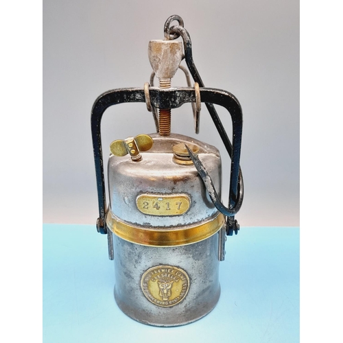 39 - Crestella Engineering Company 'The Premier Lamp' Miners Lamp. 24cm Tall.