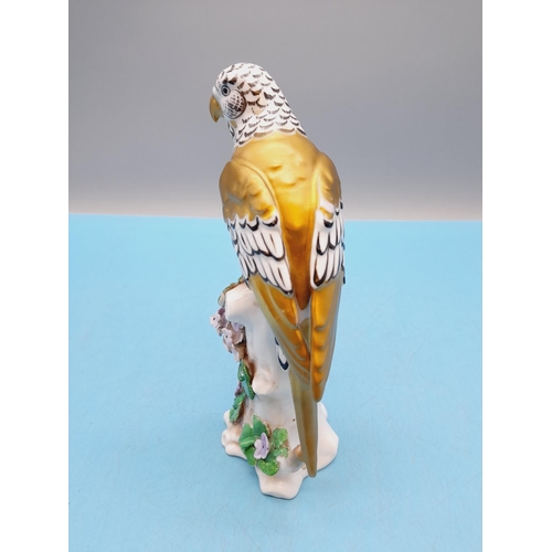 44 - Samson Porcelain Hand Painted 17cm Figure of a Parrott with Gilded Feathers Perched on a Tree. c1880... 