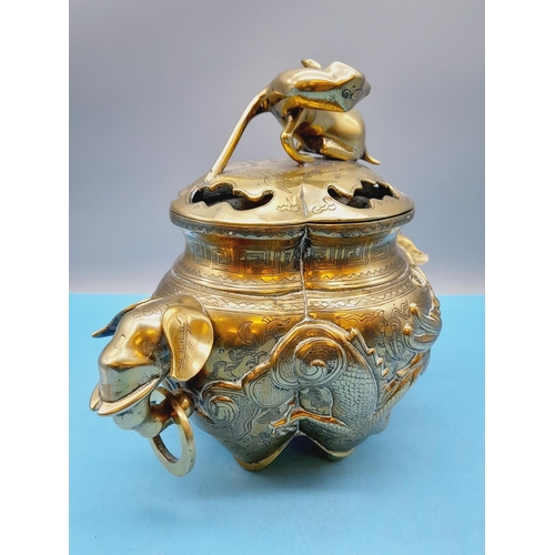 48 - Antique Brass Chinese Censer c1900. 26cm High, 30cm Handle to Handle.