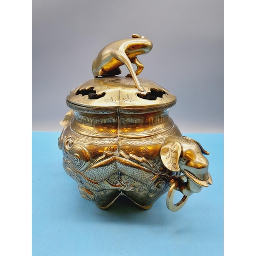 48 - Antique Brass Chinese Censer c1900. 26cm High, 30cm Handle to Handle.