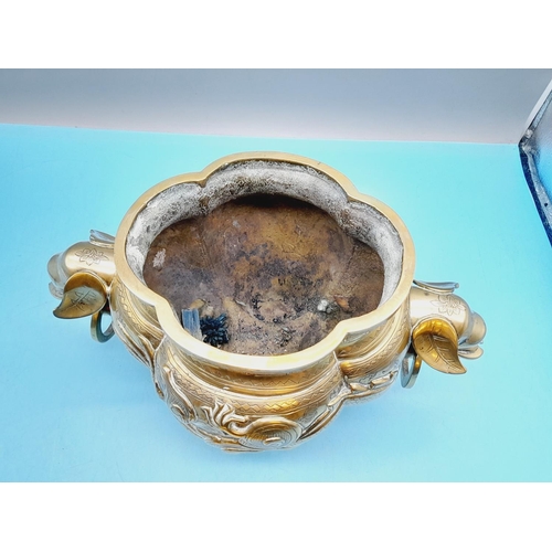 48 - Antique Brass Chinese Censer c1900. 26cm High, 30cm Handle to Handle.