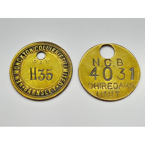 50A - Brass Miners Tokens (2) - New Monckton Collieries Barnsley and Shireoaks.