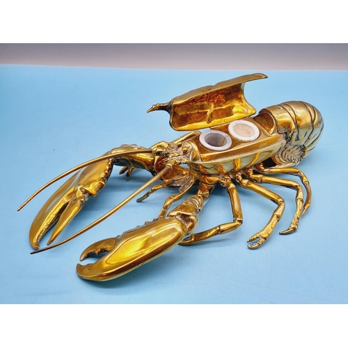 57 - Late 19th Century Novelty Brass Articulated Lobster Inkwell. Top of the Body Opens to Reveal the Ink... 