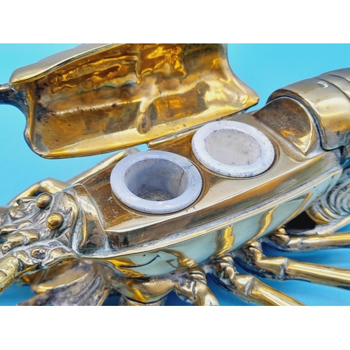 57 - Late 19th Century Novelty Brass Articulated Lobster Inkwell. Top of the Body Opens to Reveal the Ink... 