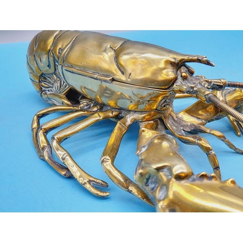 57 - Late 19th Century Novelty Brass Articulated Lobster Inkwell. Top of the Body Opens to Reveal the Ink... 