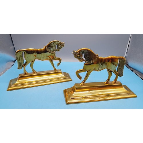 58 - Pair of 19th Century Brass Fireside Horses. 17cm High x 24cm.