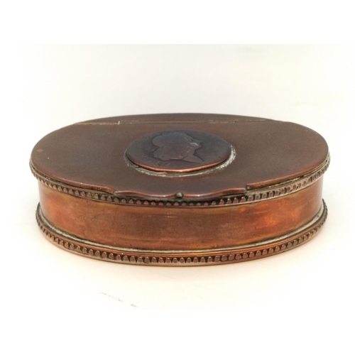 120A - George III Coin Copper Snuff Box, Silver Lined Inner. 2cm High, 8cm x 5.5cm.