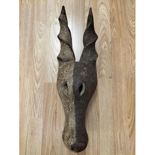 215A - Hand Carved Antelope African Tribal Mask. 58cm High, 17cm x 18cm.