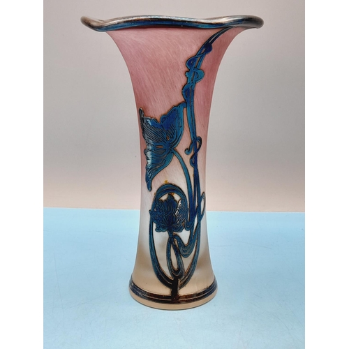 270A - Langhorne Glass 16cm Fluted Bud Vase with Floral Decoration.