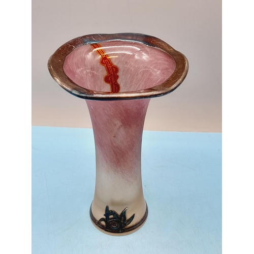 270A - Langhorne Glass 16cm Fluted Bud Vase with Floral Decoration.