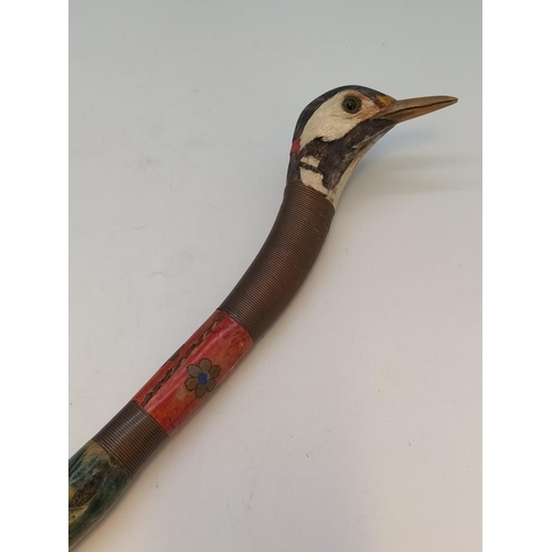 280A - Bird Design Walking Sticks (3) to include Woodpecker and  Bird of Prey. Longest 110cm.