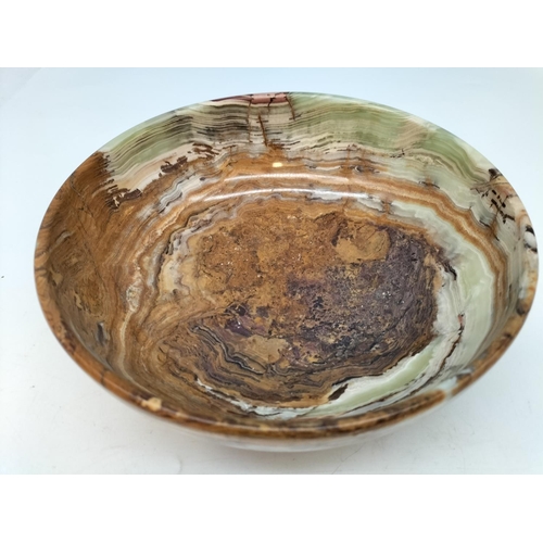 47 - Collection of Polished Onyx and Marble Eggs in a 20cm Bowl.