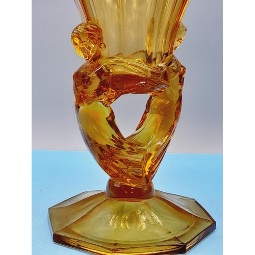 710 - Czech/Bohemia 24cm Amber Glass Vase. c1930.