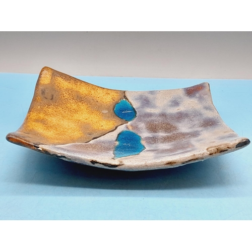 713 - Alastair Dunn Scottish Studio Pottery Modernist Style Small Dish with Inlaid Decoration. 14cm x 14cm... 