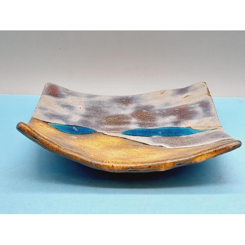 713 - Alastair Dunn Scottish Studio Pottery Modernist Style Small Dish with Inlaid Decoration. 14cm x 14cm... 