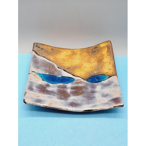 713 - Alastair Dunn Scottish Studio Pottery Modernist Style Small Dish with Inlaid Decoration. 14cm x 14cm... 