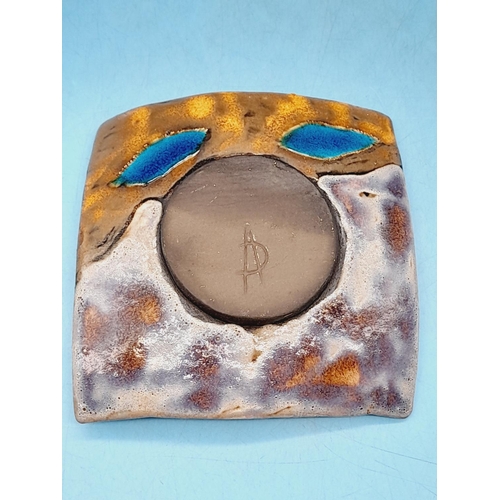 713 - Alastair Dunn Scottish Studio Pottery Modernist Style Small Dish with Inlaid Decoration. 14cm x 14cm... 