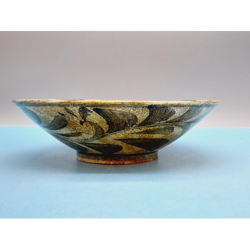 714 - Ralph Jandrell Studio Pottery Foliage Pattern Dish/Bowl. 6cm High, 21cm Diameter.