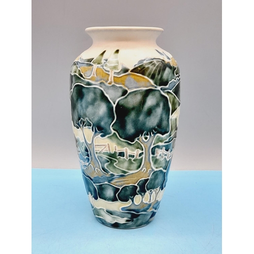 715 - Jane McCormick Studio Pottery 18cm Vase depicting Tree in Landscape.