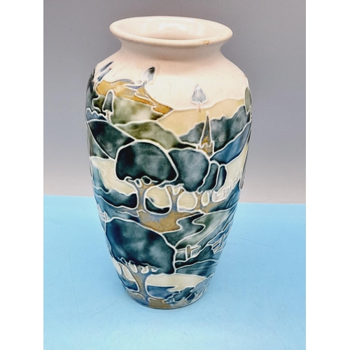 715 - Jane McCormick Studio Pottery 18cm Vase depicting Tree in Landscape.