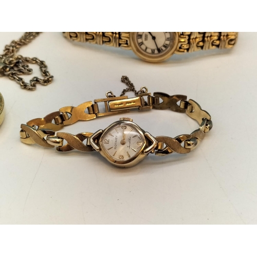 594 - Rotary Rolled Gold Ladies Watch, Seiko Ladies Watch and Pocket Watch on Chain.