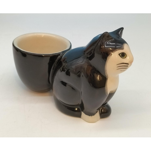 112 - Collection of Cat Items to include Quail 'Simon' Figure and Egg Cups, Large 15cm (h) 'Cool Dudes' Mu... 