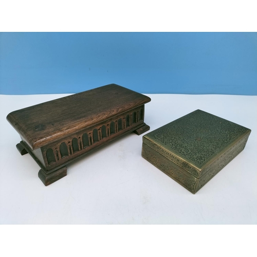 130 - Collection of Wood Turned Bowls, Wooden Puzzle, Box, Brass Cigarette Box, Framed Tile.