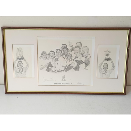 132 - Framed and Mounted Limited Edition Prints (3) Relating to Warwickshire Cricket Club including Jack R... 