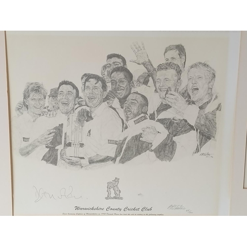 132 - Framed and Mounted Limited Edition Prints (3) Relating to Warwickshire Cricket Club including Jack R... 