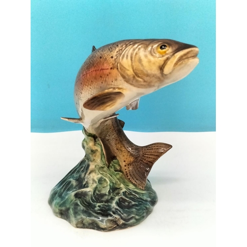 135 - Beswick Figure of a Leaping Trout 1032. 16cm High, 18cm x 11cm. Professional Restoration to Fin.