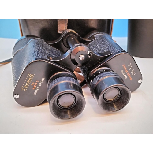 199 - 2 Pairs of Binoculars in Cases, Omiya 10 x 50 and Tecnar by Swift 7 x 50.